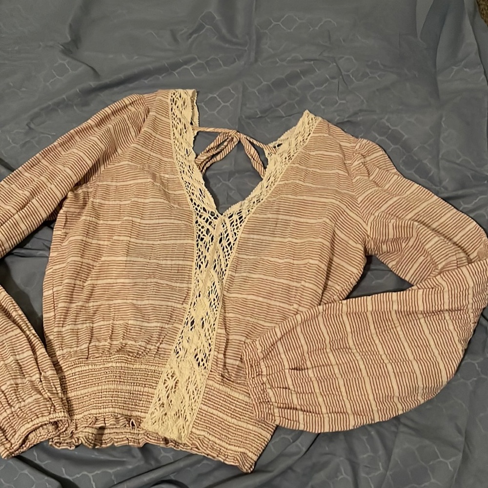 Lace and striped women’s top - beautiful back!